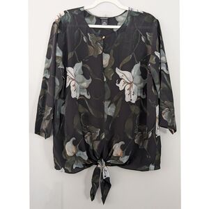 NEW Club Monaco Silk Floral Tie Front Blouse